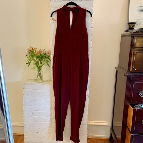 Dynamite Pants & Jumpsuits Dynamite Maroon Jumpsuit With Choker